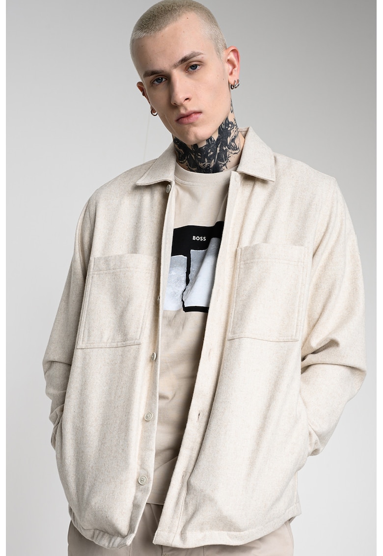 Jacheta-camasa lejera din amestec de lana cu buzunare pe piept