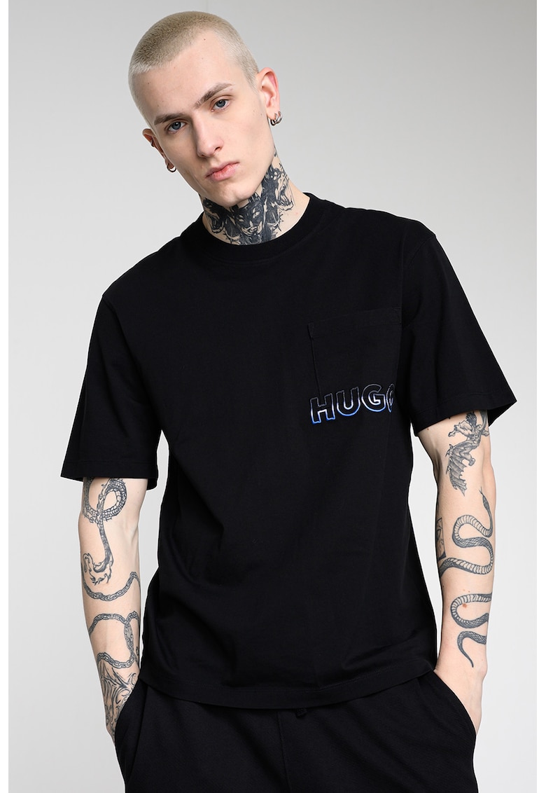 Tricou cu detaliu logo si buzunar pe piept - Negru/Albastru