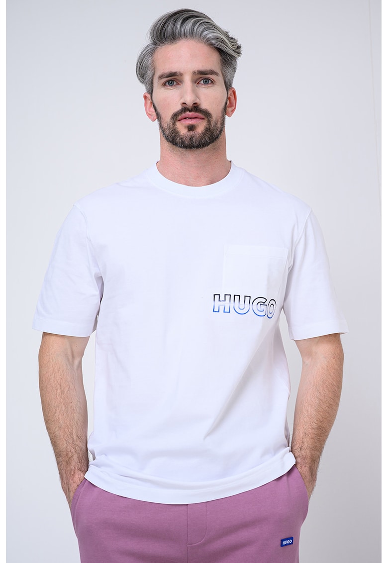 Tricou cu detaliu logo si buzunar pe piept - Alb/Negru/Albastru