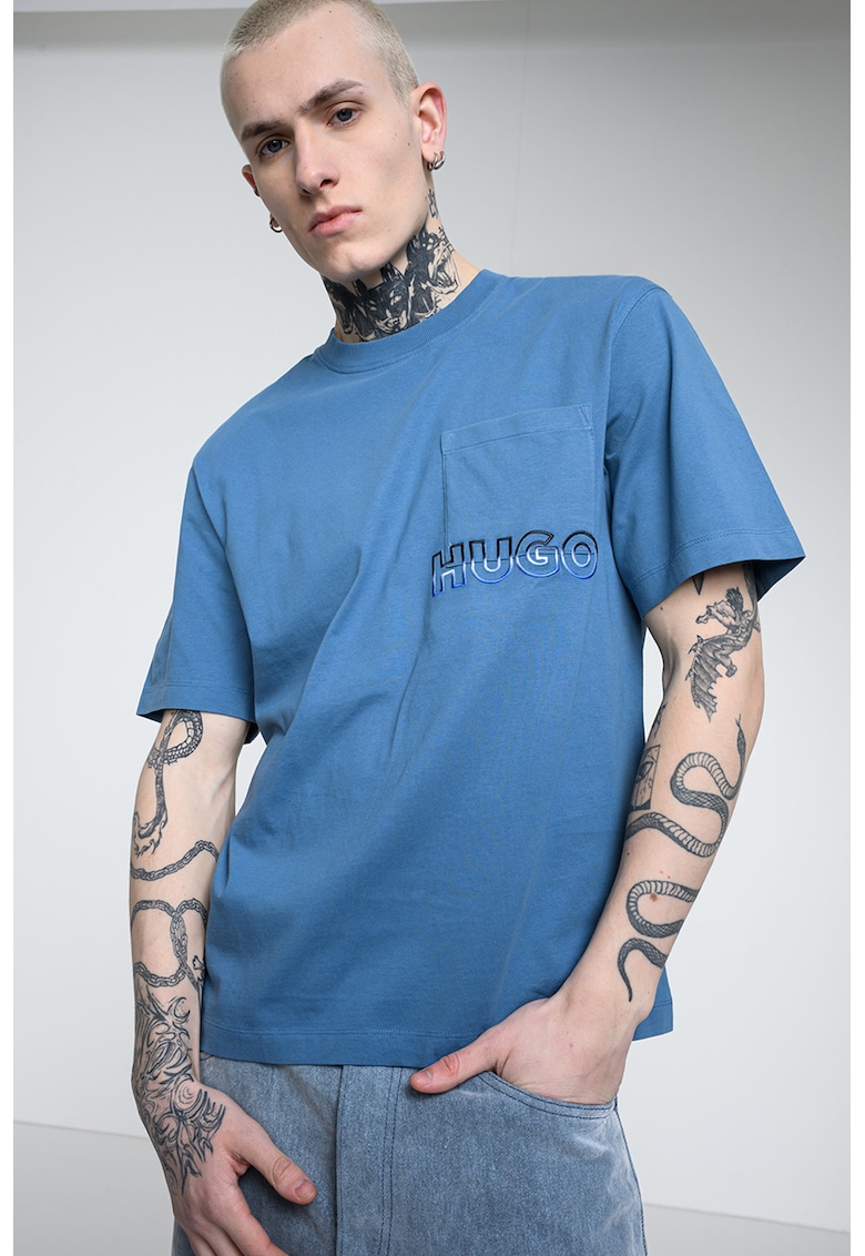 Tricou cu detaliu logo si buzunar pe piept - Albastru petrol