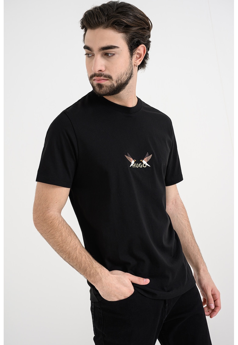 Tricou de bumbac cu broderie Dugolini - Alb/Negru/Maro