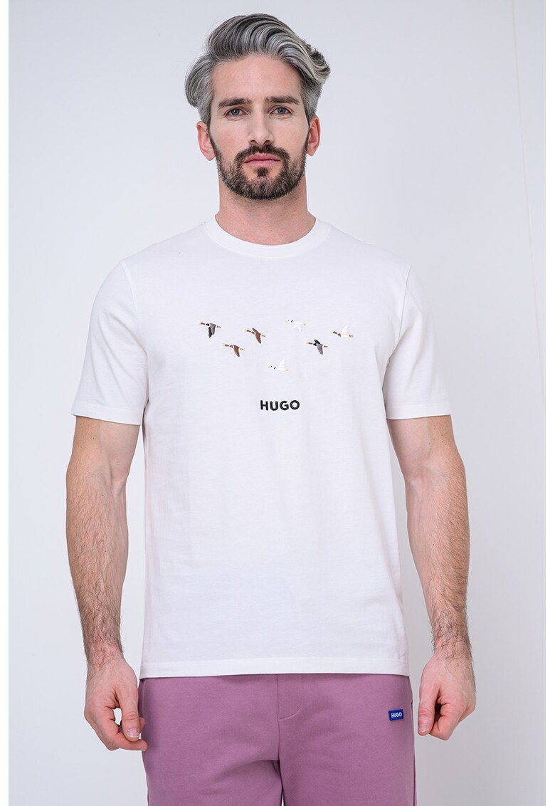 Tricou de bumbac cu broderie Dugolini - Alb/Maro/Gri