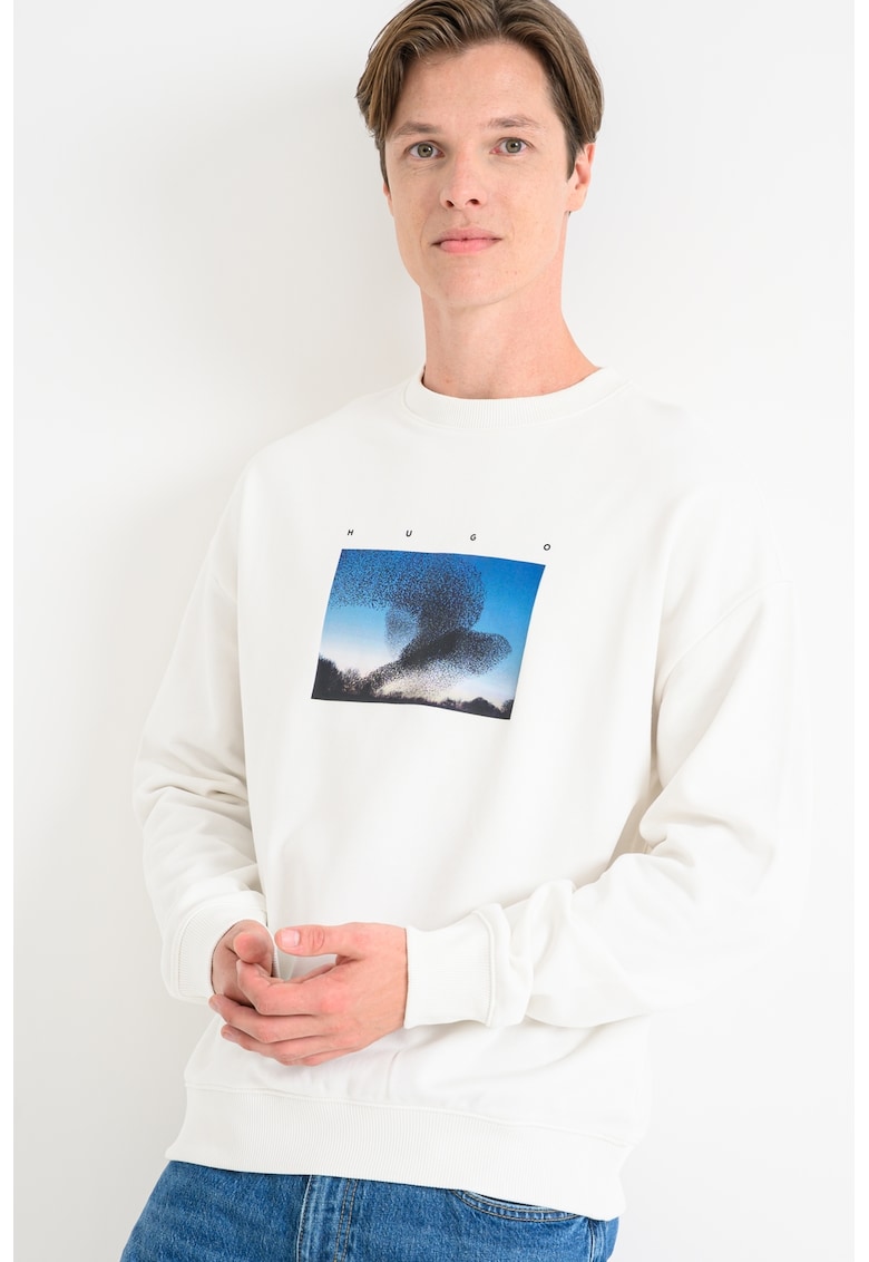 Bluza de trening cu imprimeu foto si decolteu la baza gatului