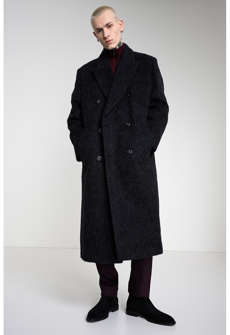 Palton din amestec de lana cu doua randuri de nasturi