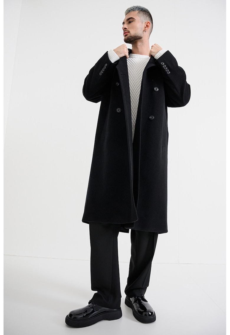 Palton din amestec de lana cu doua randuri de nasturi