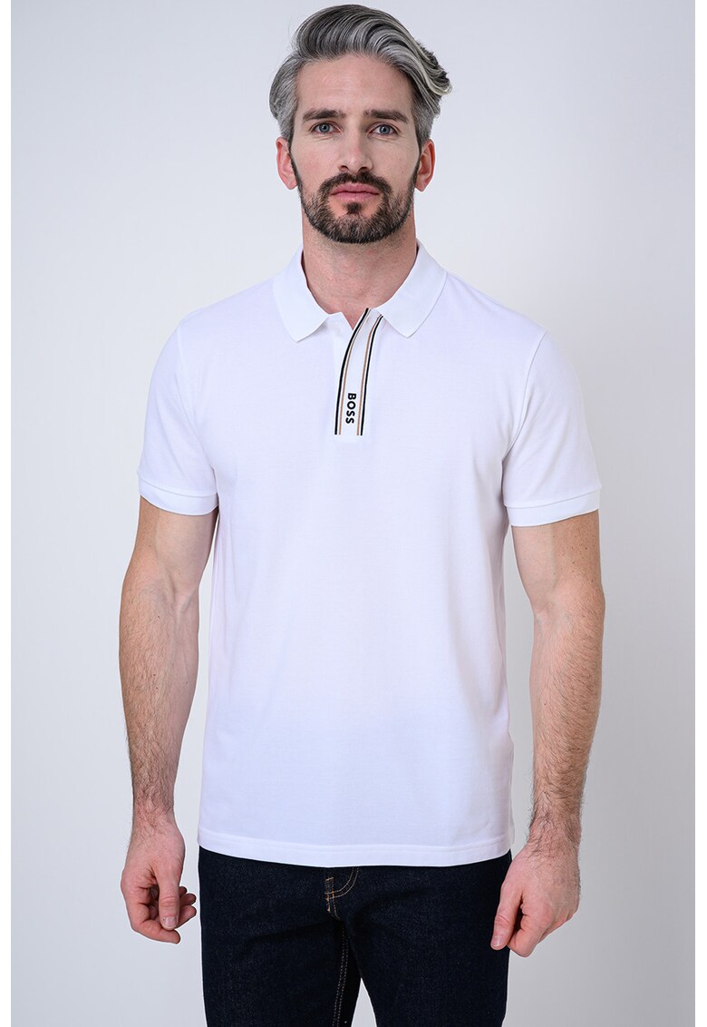 Tricou polo din amestec de bumbac cu detalii logo - Maro/Negru stins/Alb murdar