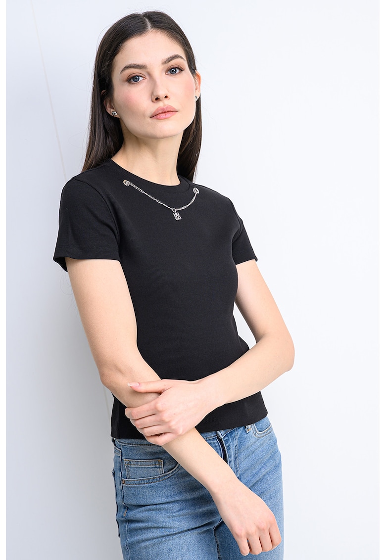 Tricou striat din amestec de bumbac Dannecy - Negru