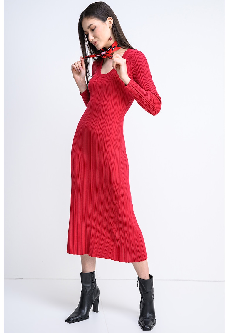 Rochie midi cu decolteu rotund si striatii