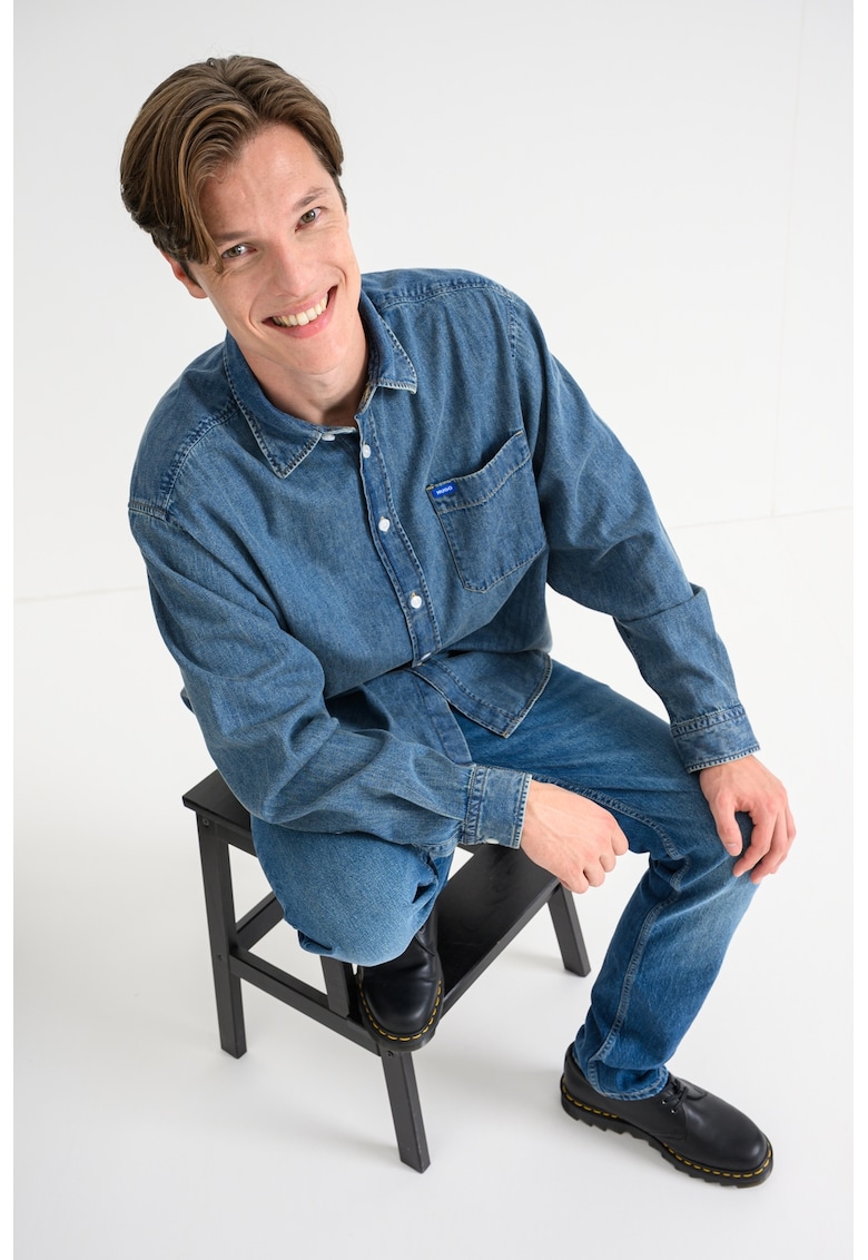 Camasa de denim cu buzunar pe piept