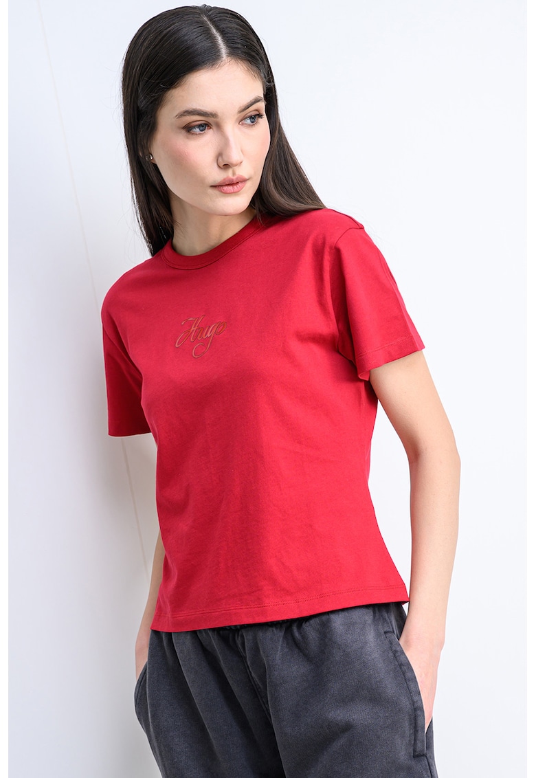 Tricou din bumbac cu logo pe piept Destrel - Rosu/Negru