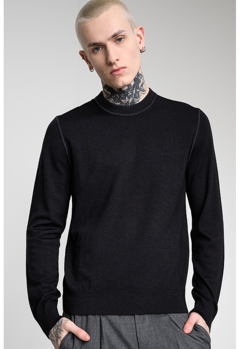 Pulover din lana virgina cu decolteu la baza gatului Astefo