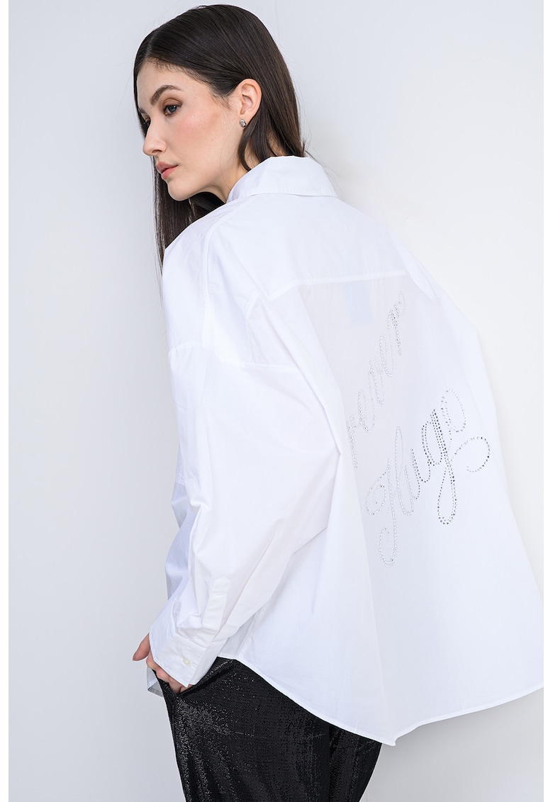Camasa supradimensionata din bumbac cu buzunare pe piept Edafnena - Alb optic