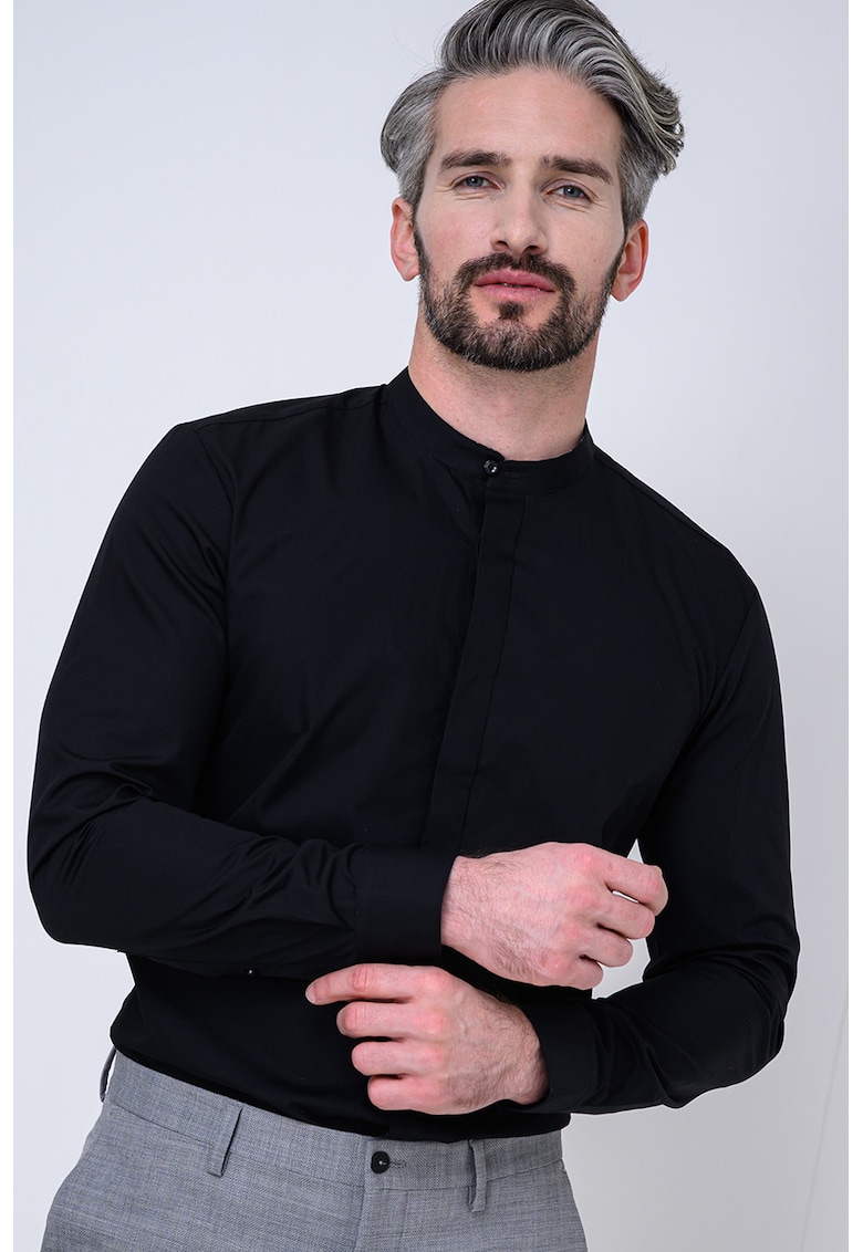 Camasa slim fit din bumbac Kaleb - Negru