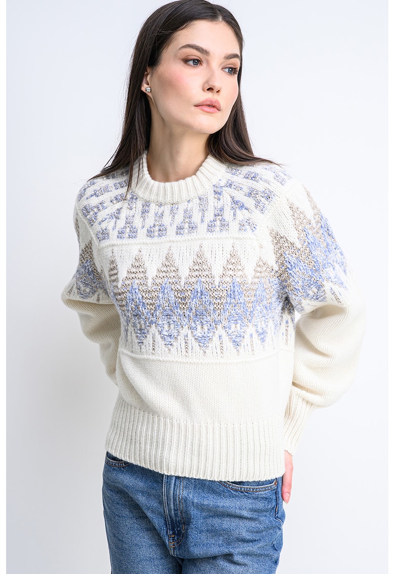 Pulover lejer din amestec de lana Farombo - Albastru/Maro taupe deschis/Crem