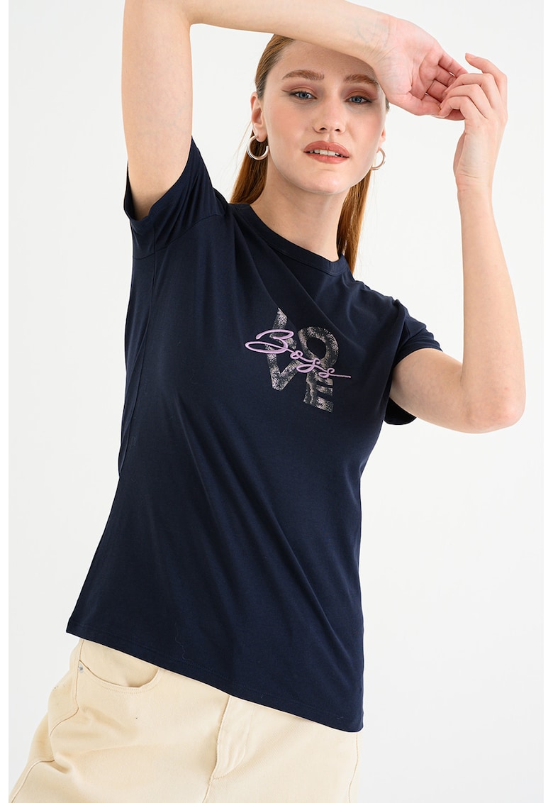 Tricou cu logo Elogo - Albastru indigo/Verde sparanghel