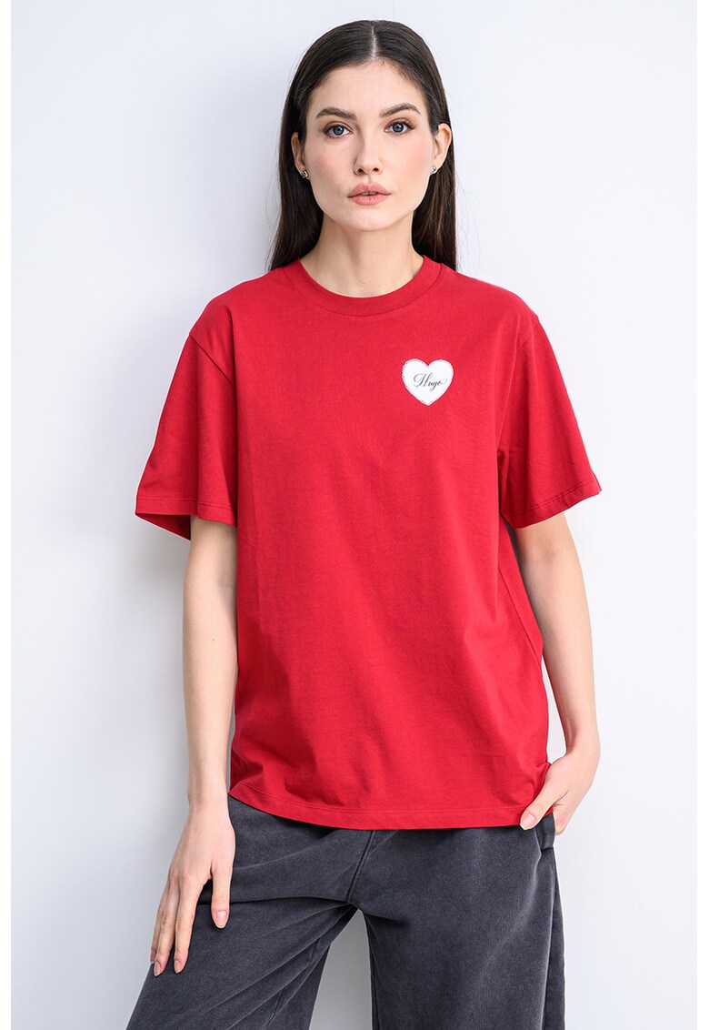 Tricou lejer din bumbac - Rosu/Alb murdar