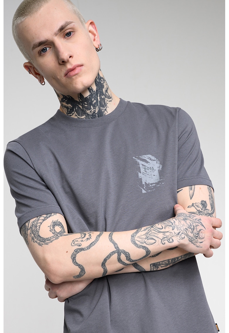 Tricou din bumbac cu decolteu la baza gatului - Gri cenusiu