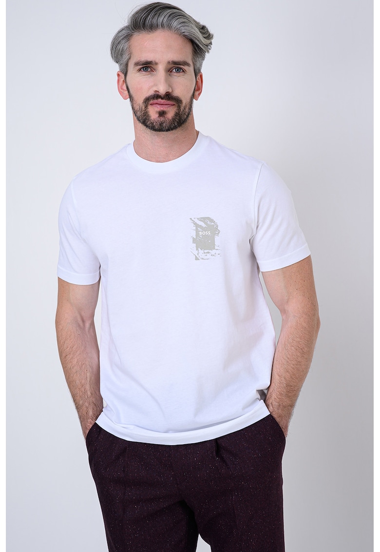 Tricou din bumbac cu decolteu la baza gatului - Alb optic