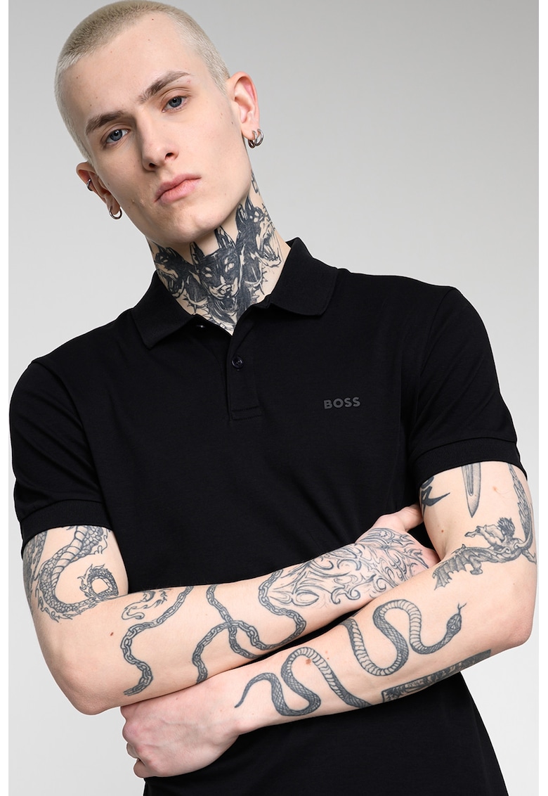 Tricou polo slim fit cu detaliu logo