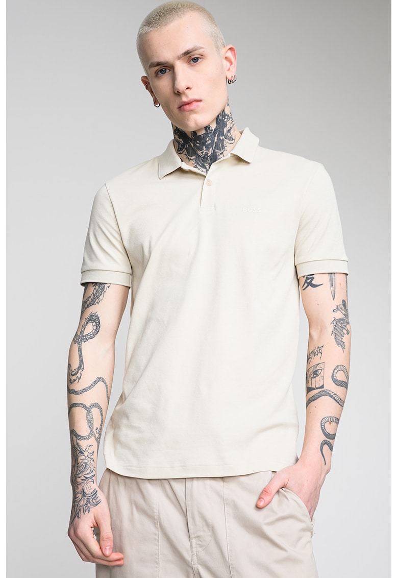 Tricou polo slim fit cu detaliu logo