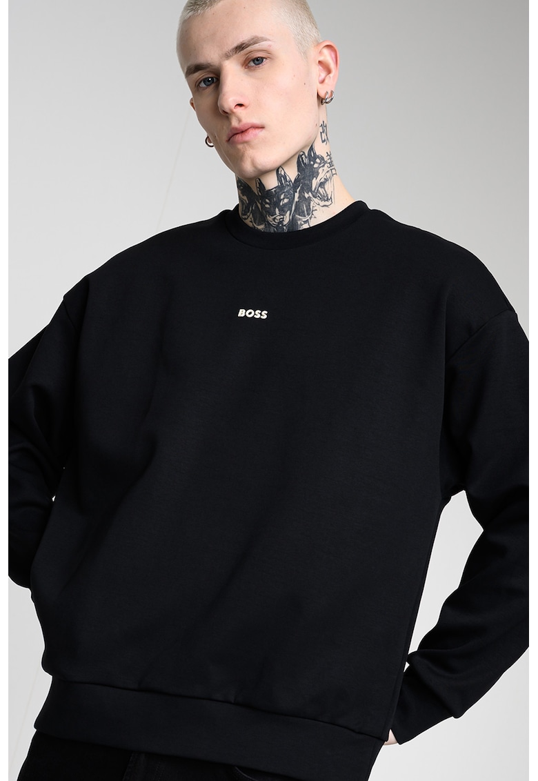 Bluza de trening cu decolteu la baza gatului si detaliu logo