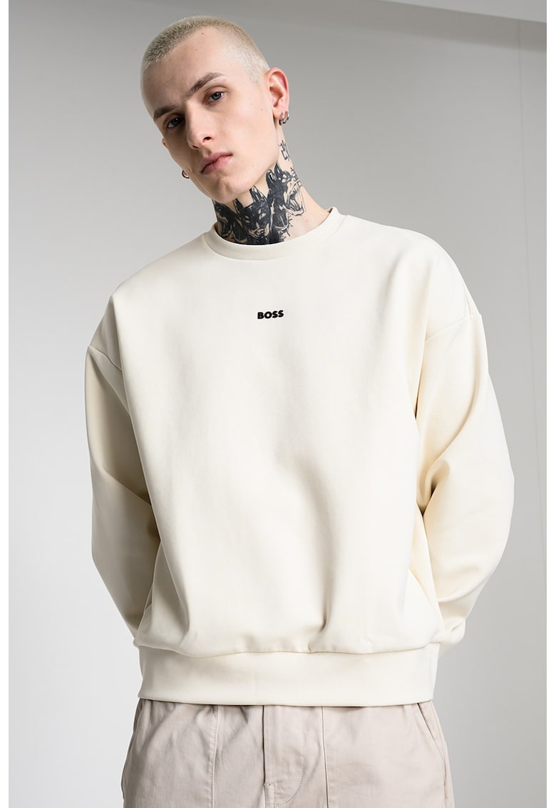 Bluza de trening cu decolteu la baza gatului si detaliu logo