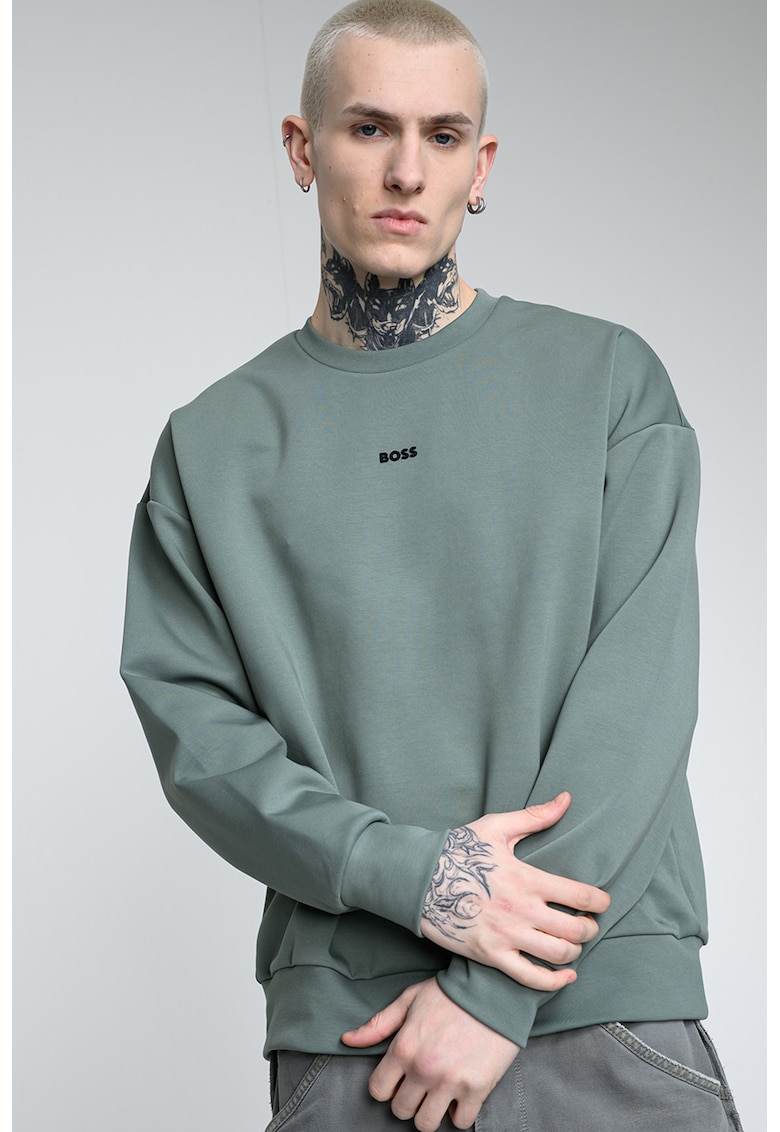 Bluza de trening cu decolteu la baza gatului si detaliu logo