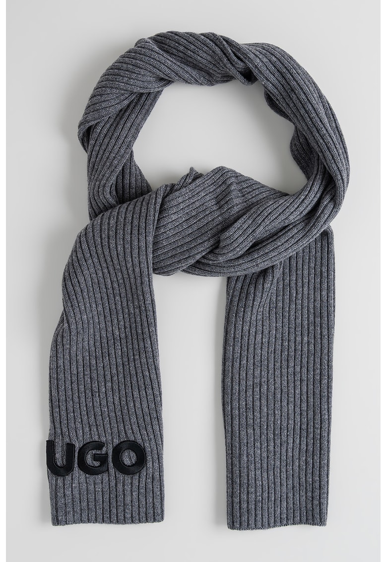 Fular striat din lana virgina cu logo