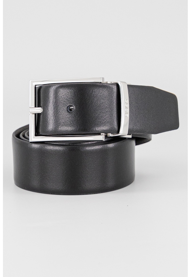 Curea de piele cu catarama metalica - Negru stins