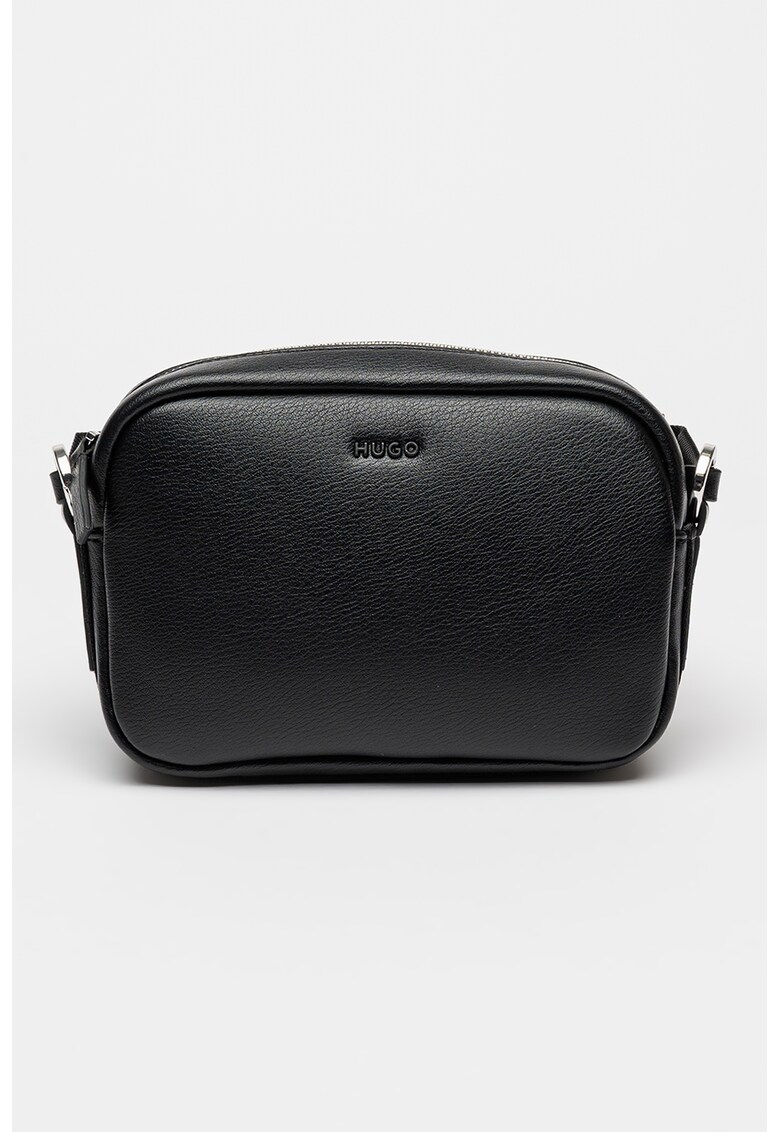 Geanta crossbody de piele ecologica cu bareta din material textil - Negru