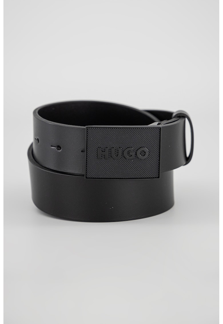 Curea de piele cu logo - Negru