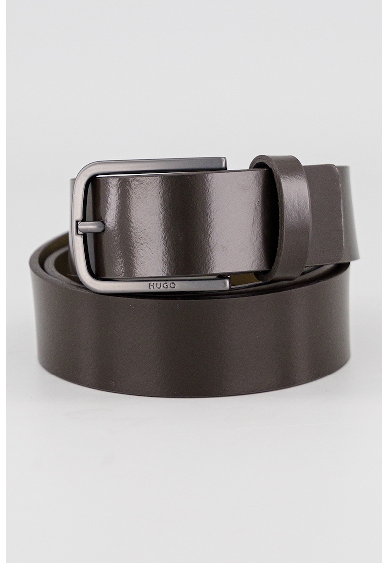 Curea de piele cu catarama metalica - Maro inchis