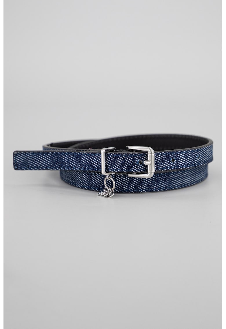 Curea ingusta de denim cu accesoriu logo