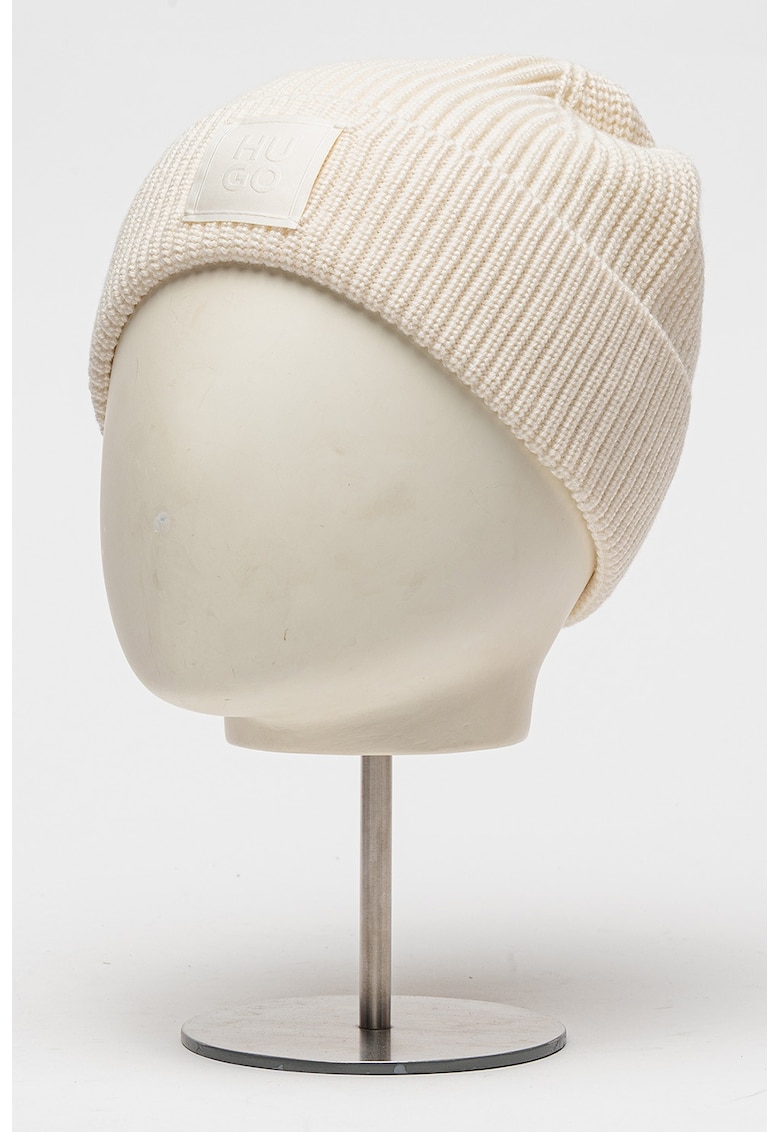 Caciula din amestec de lana cu aplicatie logo - Alb murdar