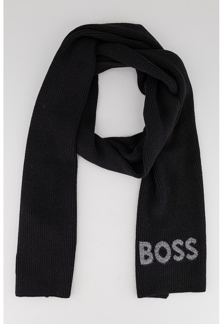 Fular din amestec de lana cu detaliu logo