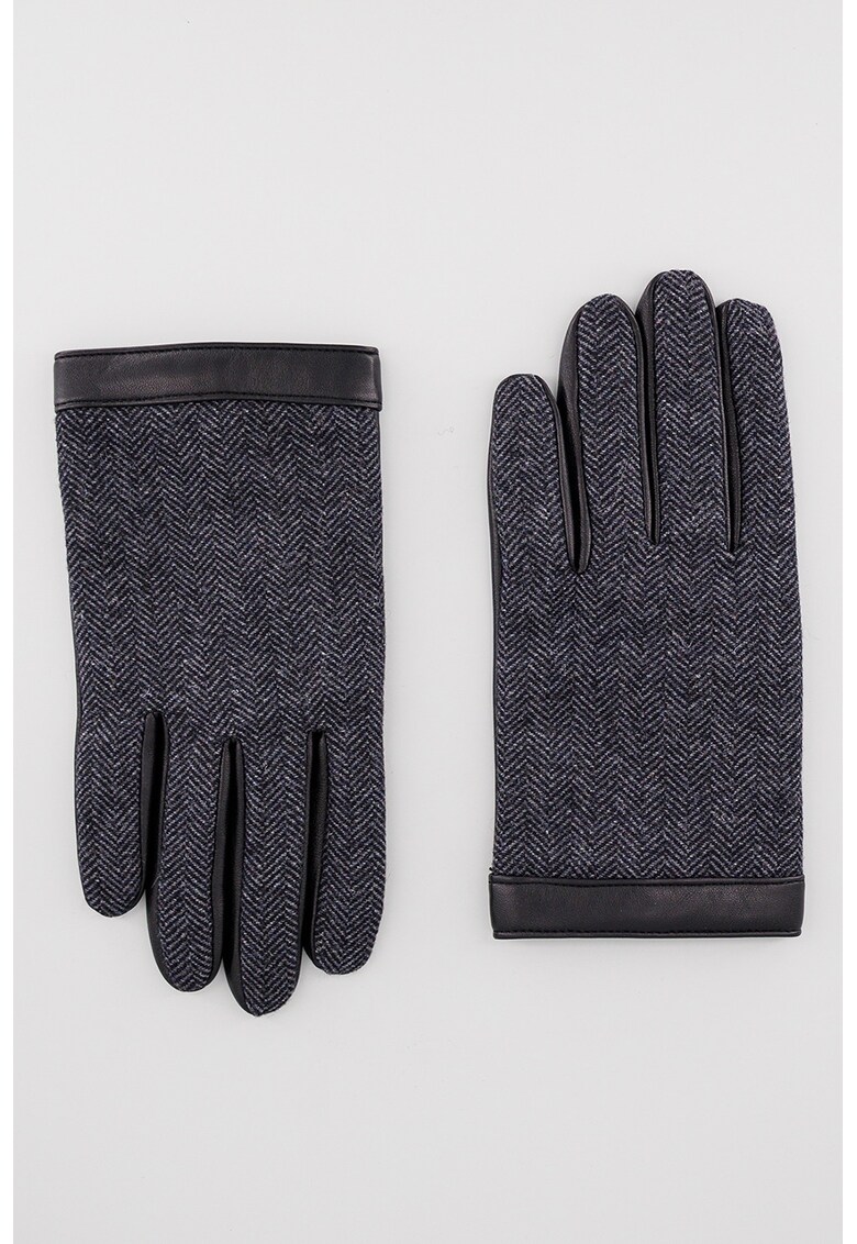 Manusi de piele cu capse - Negru/Gri inchis