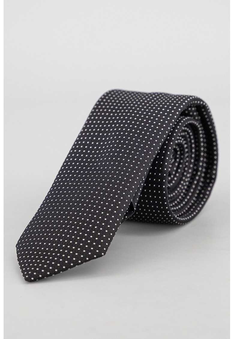 Cravata din amestec de matase cu buline - Alb/Negru