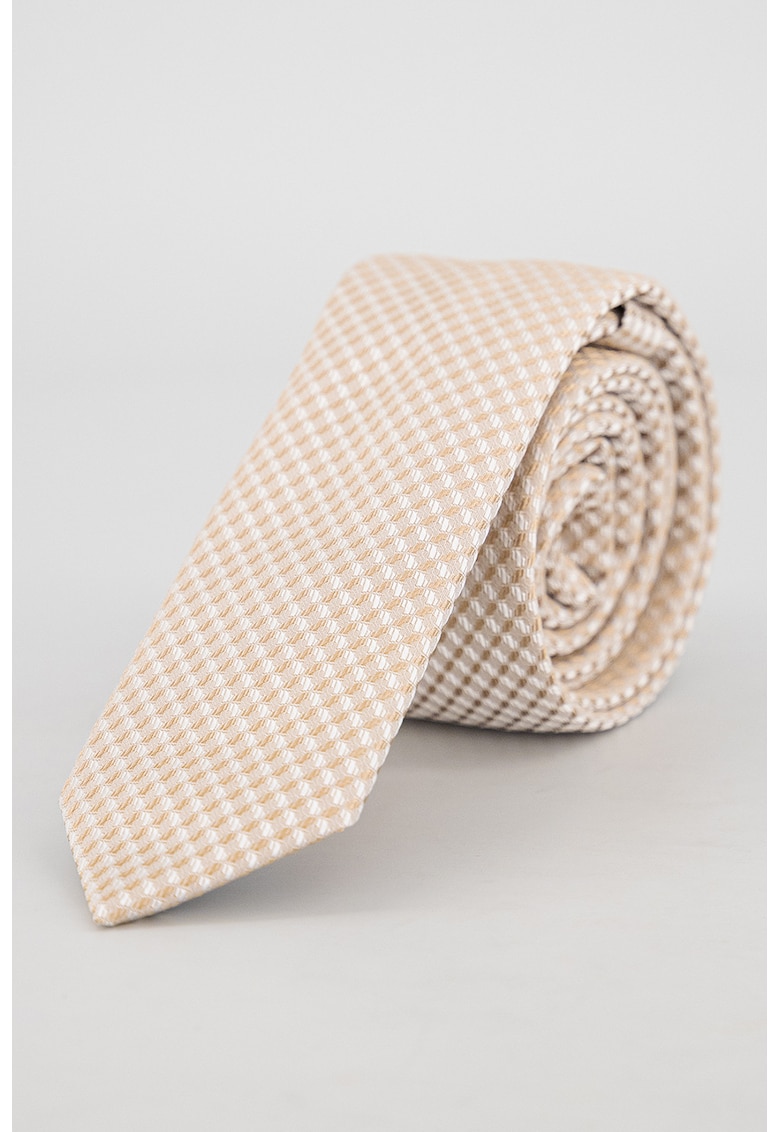Cravata din amestec de matase cu model - Maro nisip