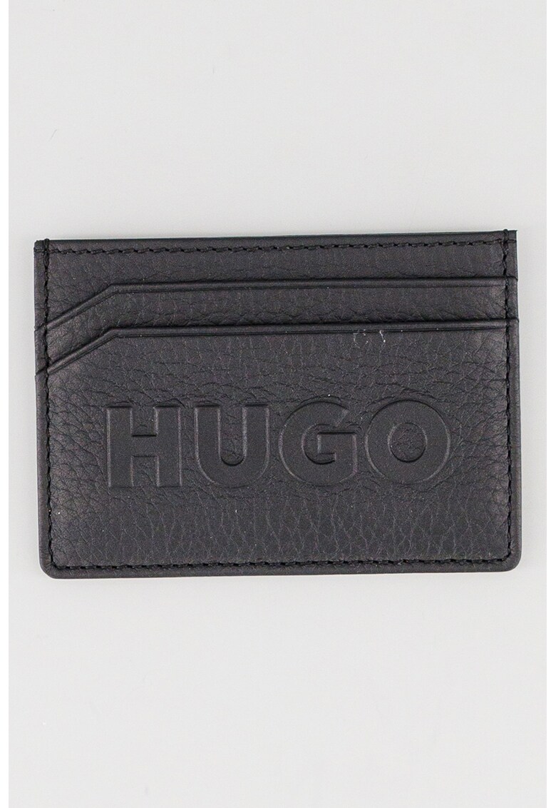 Portcart de piele cu logo - Negru