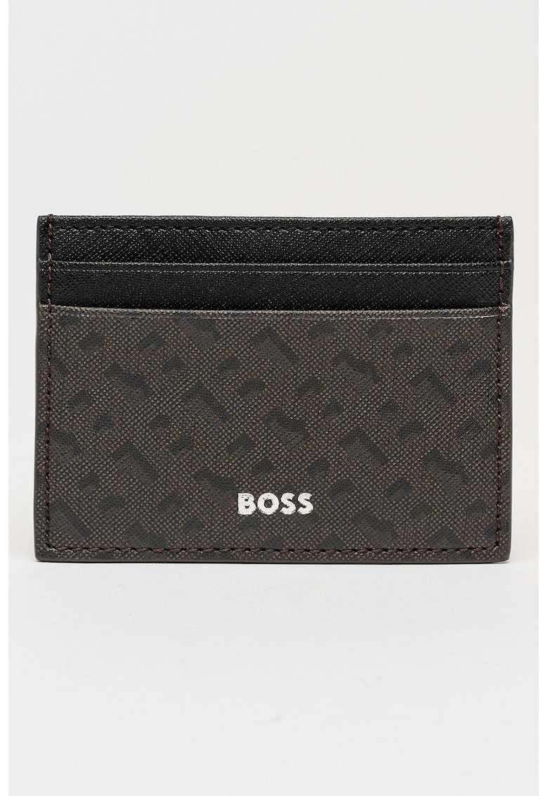 Portcart de piele cu model - Maro inchis/Kaki