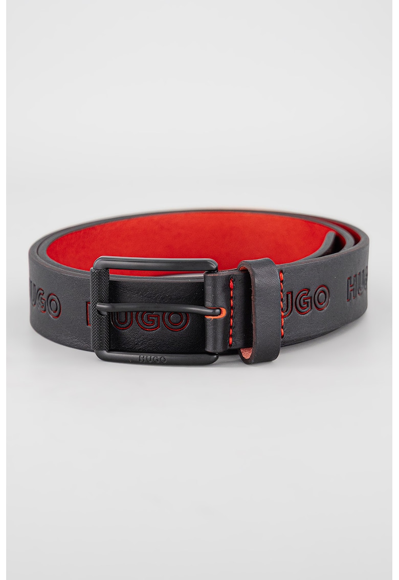 Curea din piele cu logo stantat - Rosu/Negru