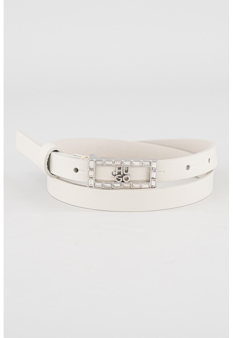 Curea de piele cu catarama cu logo - Alb optic