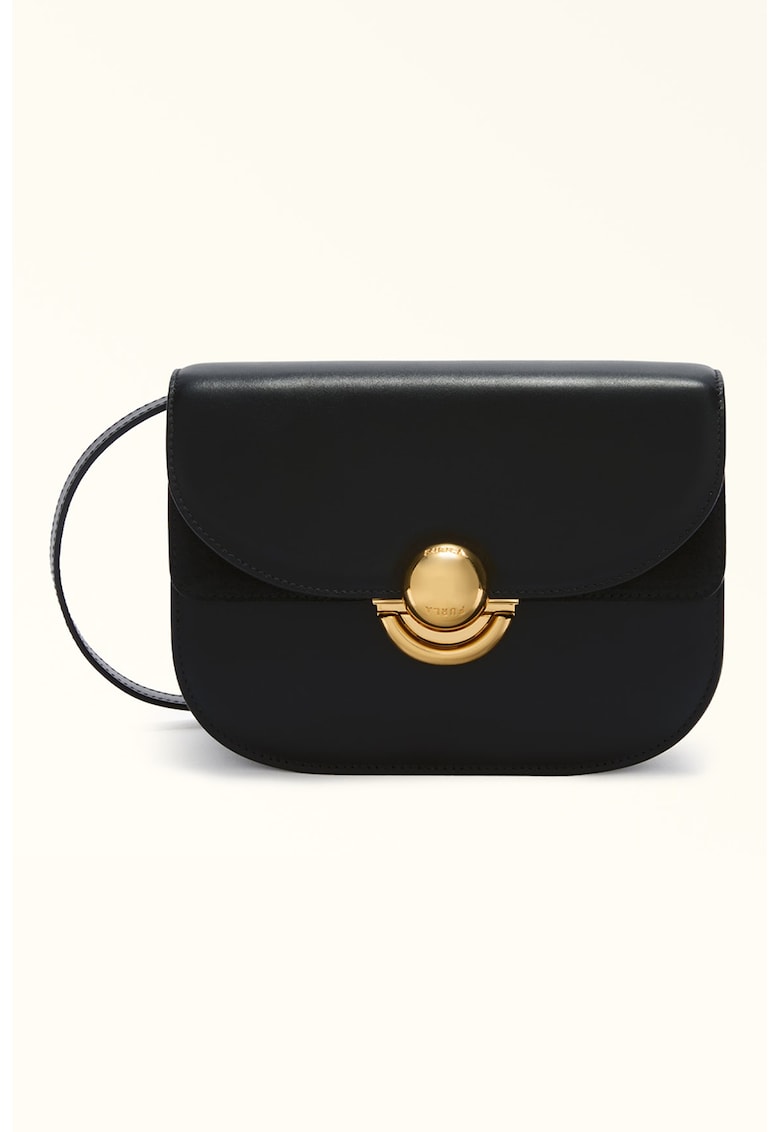 Geanta crossbody de piele cu clapa - Negru