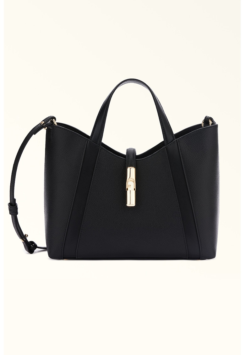 Geanta de piele cu bareta de umar si aspect texturat