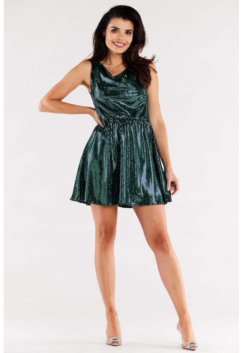 Scurta Rochie Fara maneca Evazat Rotund A562