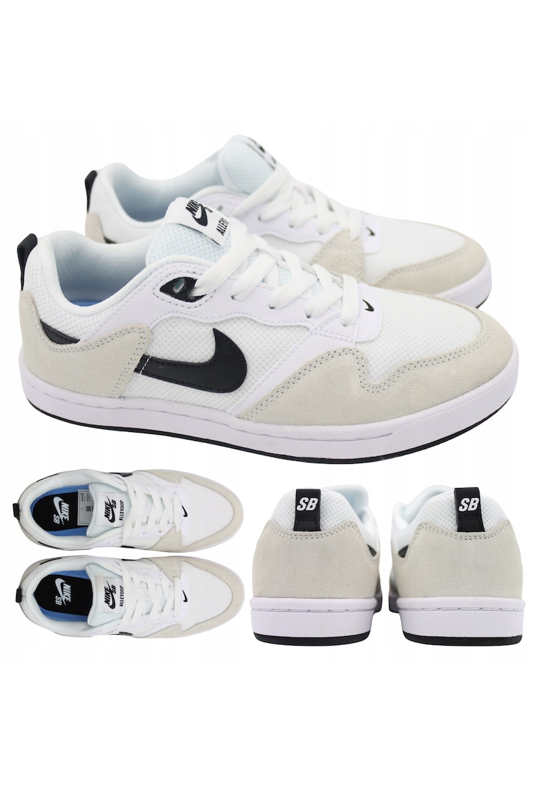 Pantofi sport - Sb Alleyoop Wmns Cq0369 100 - Piele naturala si materiale sintetice - Talpa cauciuc - Sireturi - Alb cu detalii gri si negre