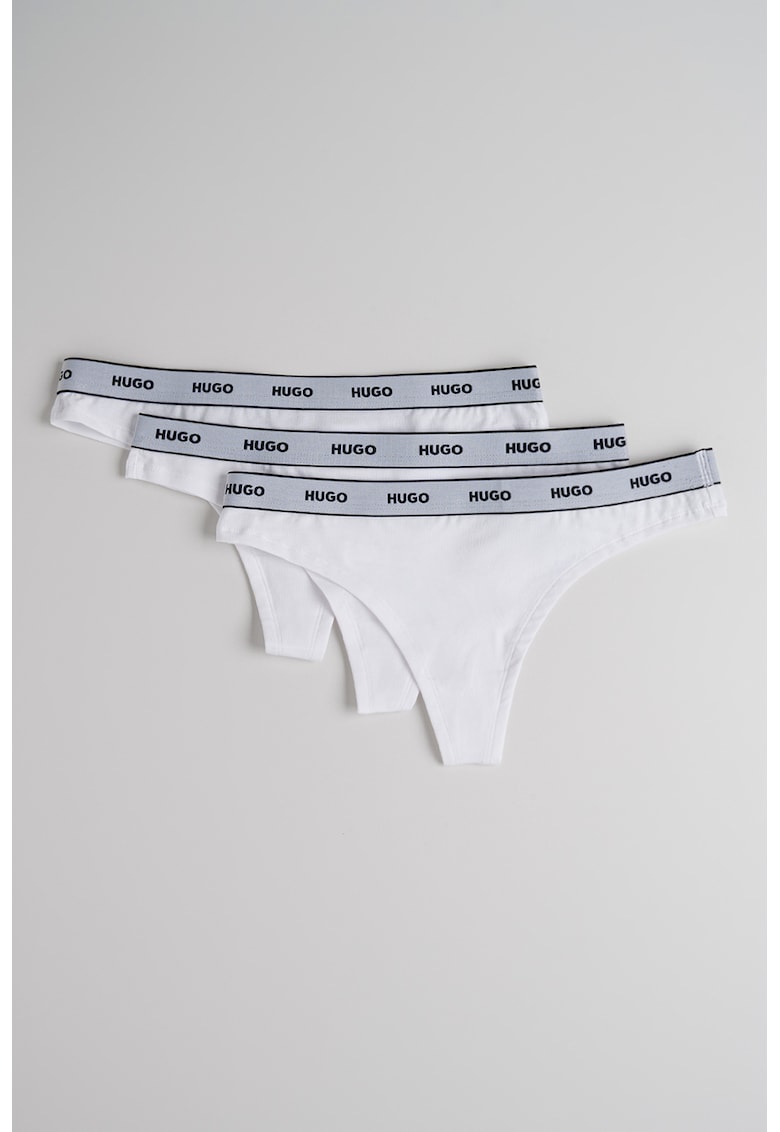 Set de chiloti tanga cu banda logo in talie - 3 perechi