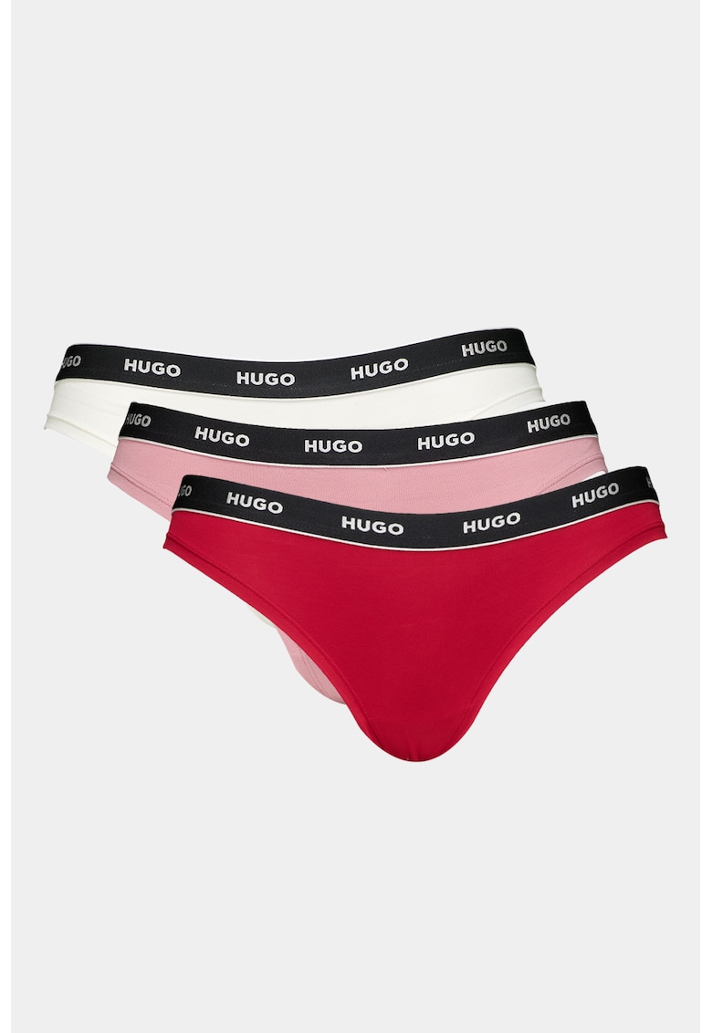 Set de chiloti tanga cu banda logo in talie - 3 perechi