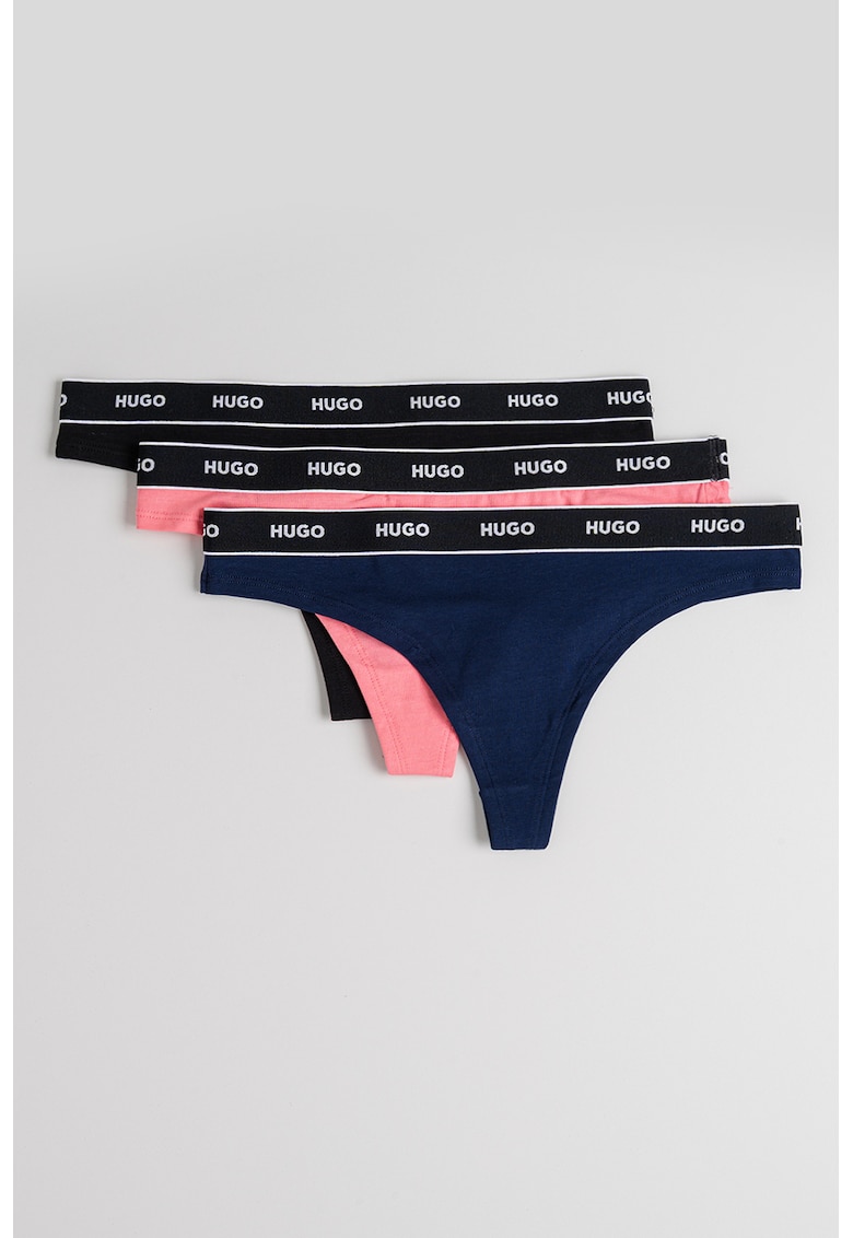 Set de chiloti tanga cu banda logo in talie - 3 perechi