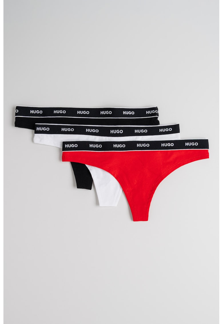 Set de chiloti tanga cu banda logo in talie - 3 perechi
